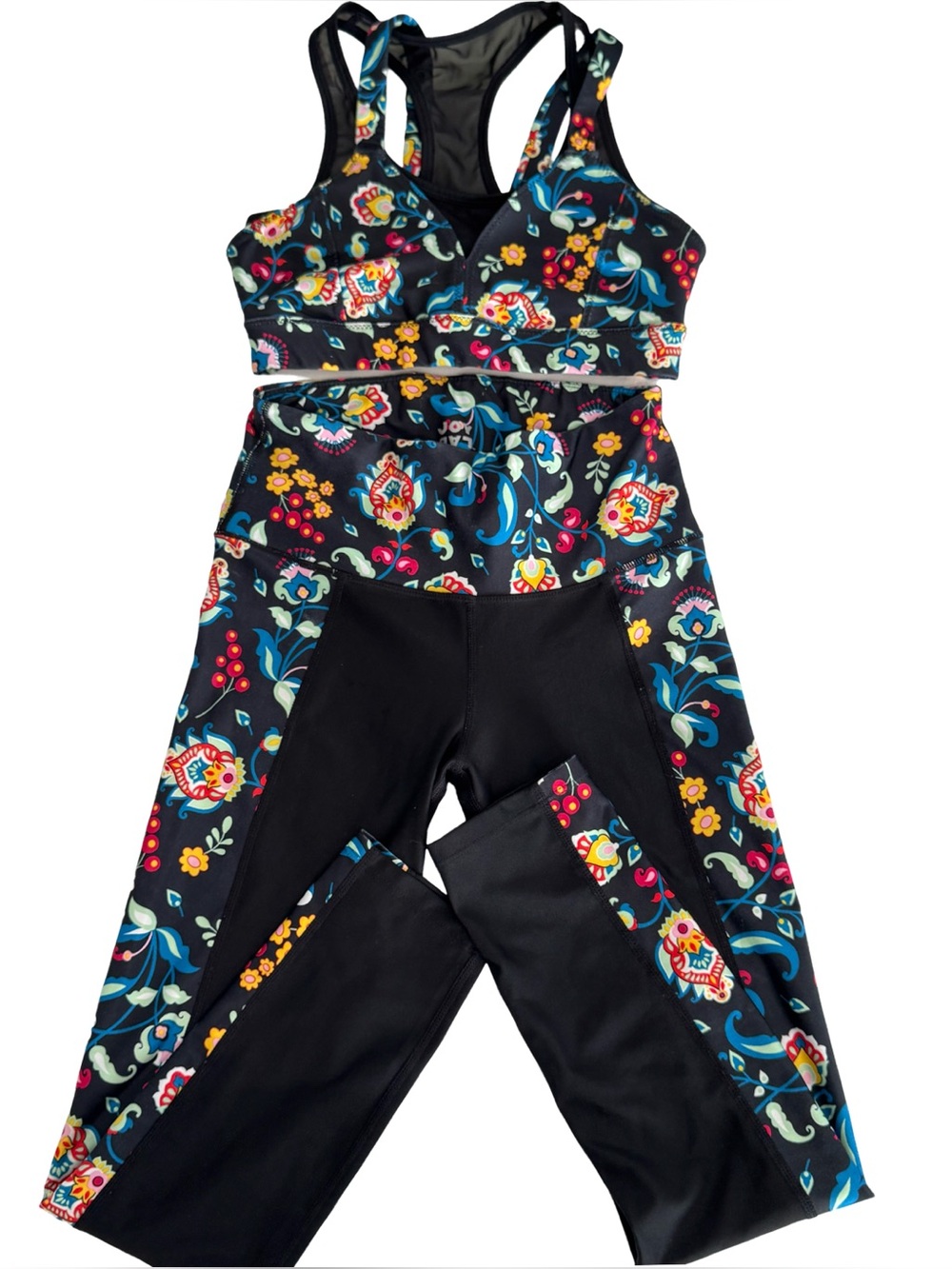 JoyLab Black Floral Print Racerback Sports Bra and Leggings Set